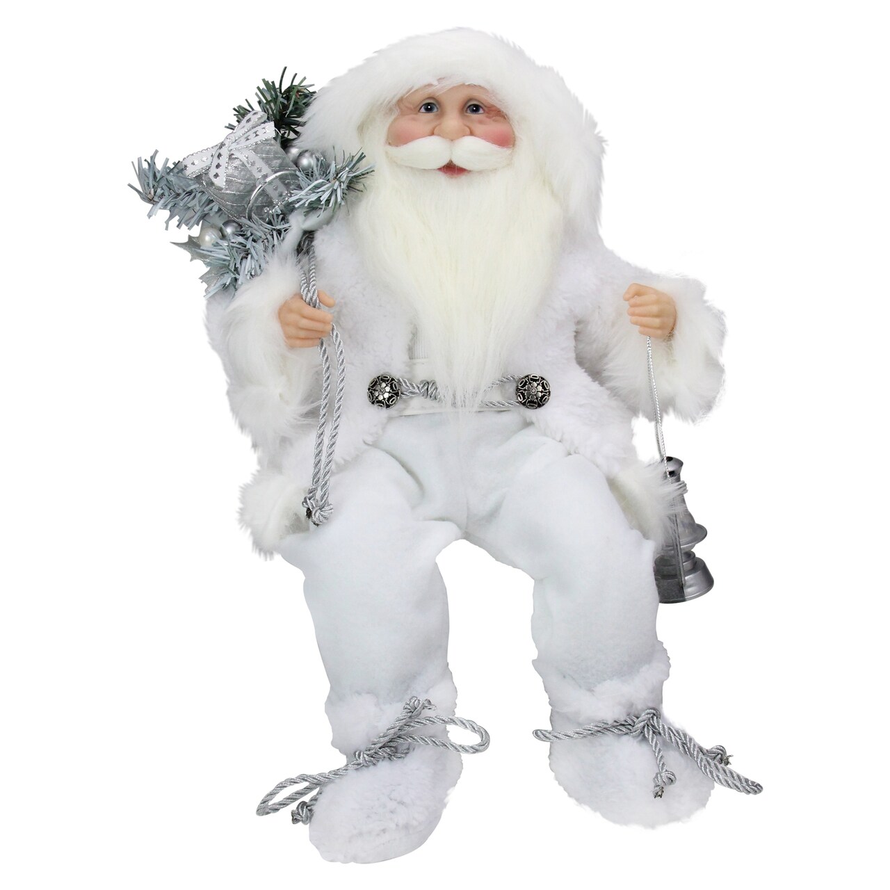 Northlight Winter Ready Sitting Santa Claus Christmas Figure with Lantern - 16" - White